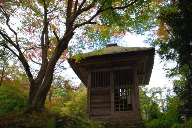讃衡蔵の近くにある自然に囲まれた「鐘楼」。除夜の鐘等でも使われていました。宮沢賢治も「青き鐘」の句を詠んでいます。