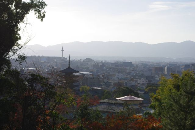 南西方面、八坂の塔と京都タワーの共演。