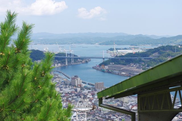 山頂駅の上から覗く尾道大橋。