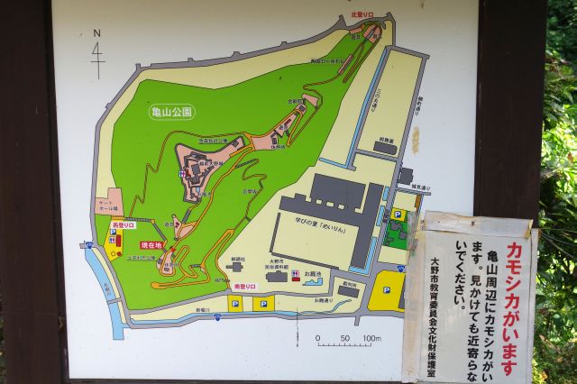 大野城のマップ。この亀山にはカモシカがいるらしい。