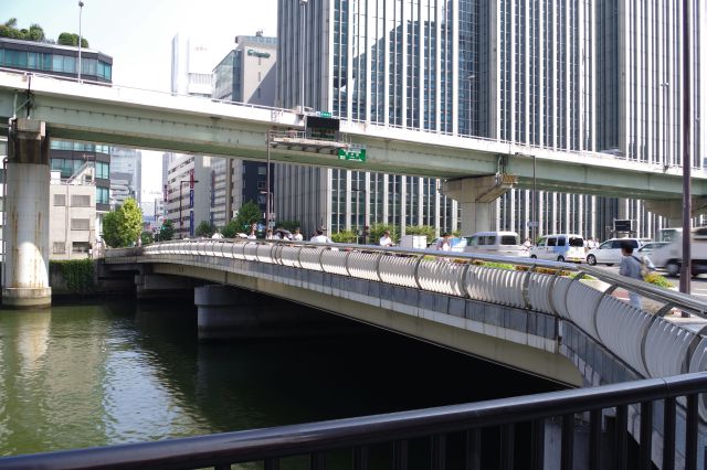 堂島川の渡辺橋。橋の向こうは梅田。