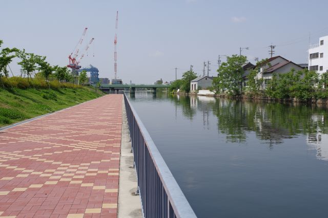 中川運河沿い整備された遊歩道を進みます。