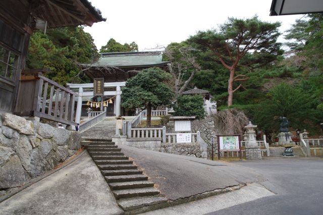 裏参道を登り切って神社の広場へ到着。