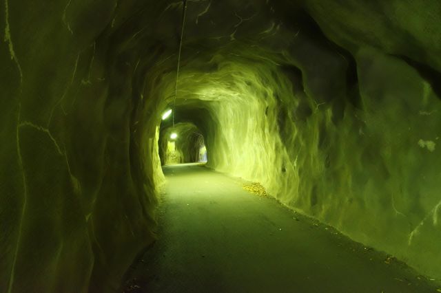 暗く涼しいトンネル内を進みます。