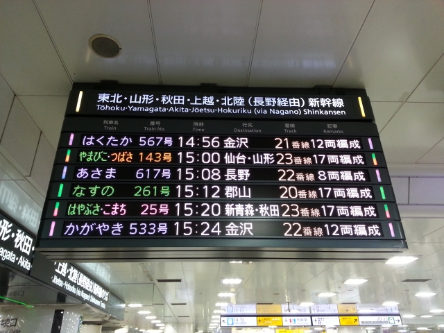 東京駅・北陸新幹線開業後の行き先表示板
