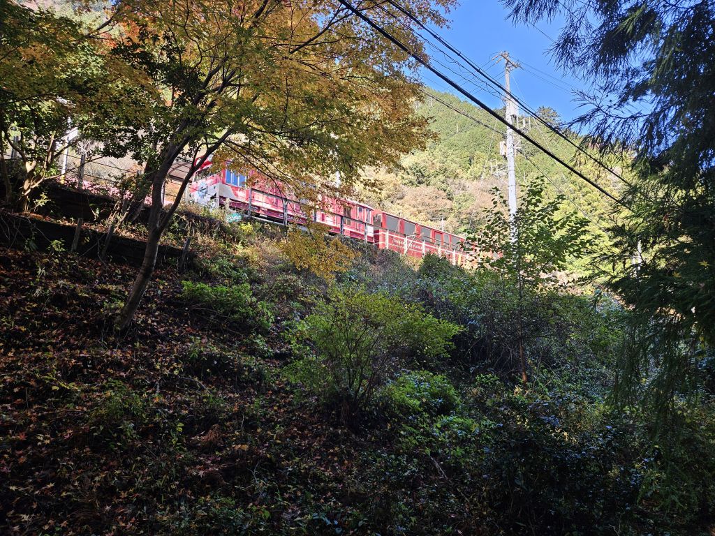 千頭駅から北へ・バス車窓・接岨峡温泉駅の列車
