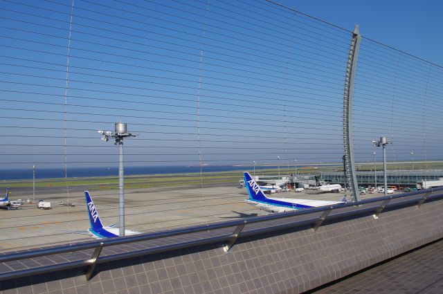 第２ターミナルの展望台はかなり幅が広い。端から端まで歩くだけで大変…。東・南側には東京湾が広がる開放的な眺め。