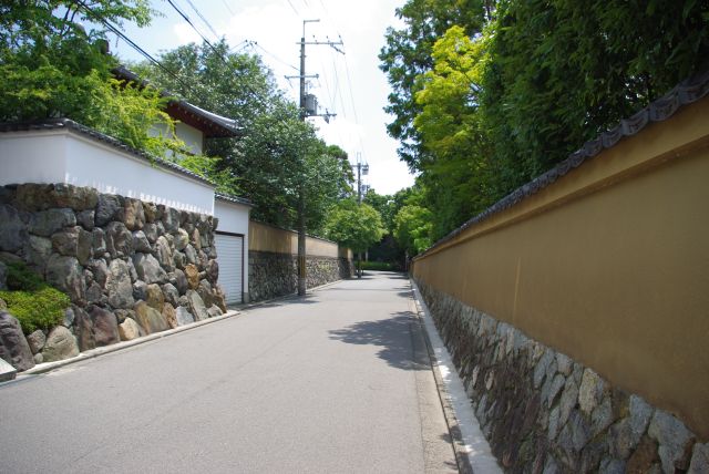 東福寺の中心まではしばらく寺院の壁に囲まれた道を進みます。
