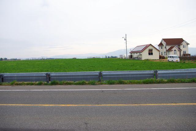北海道らしい広大な農場、牧場風景が広がる。