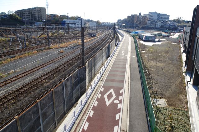 貨物線の横浜羽沢駅の線路が並びます。