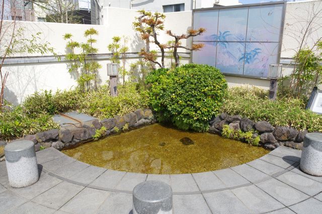 角には小庭園のような池のある空間。