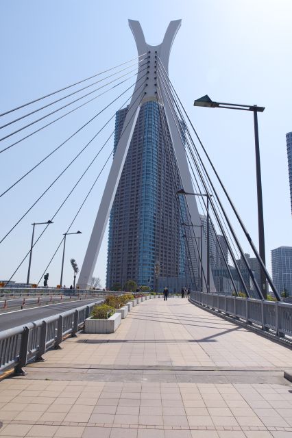 隅田川に架かる吊り橋の中央大橋。