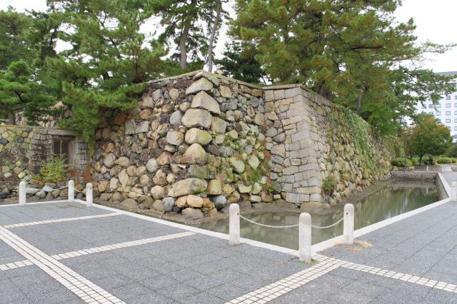 水門付近に出っ張っている武櫓跡の石垣。