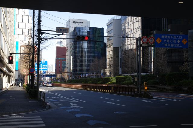 ゆりかもめの下の新橋駅前交差点。