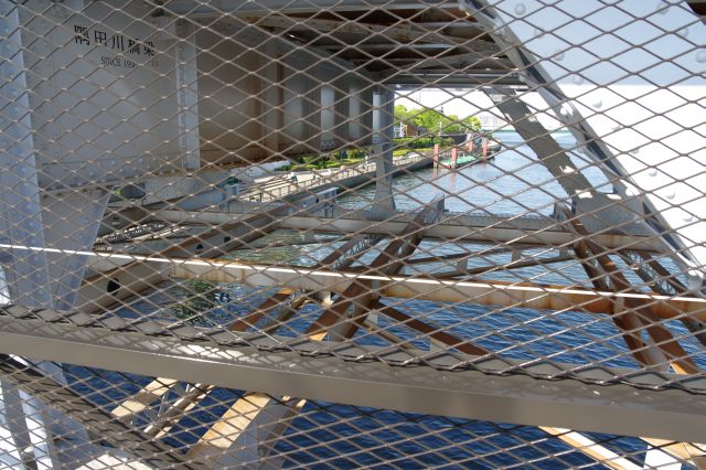 橋梁の骨組み越しに見える台東区側。