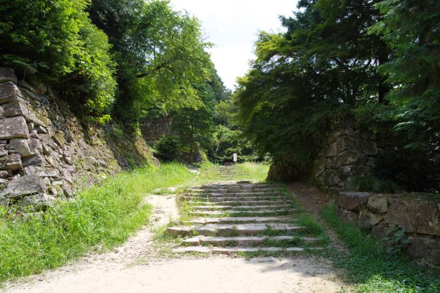 石垣を左手に、階段を少しずつ登ります。