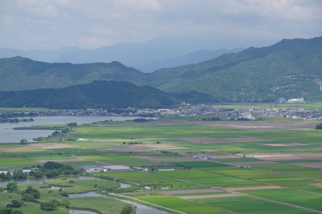 その左の小さい山が安土城跡の安土山。