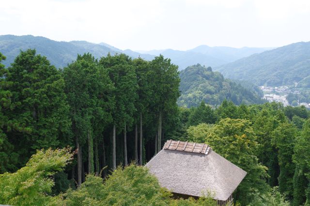 西物見台側、林の先には紅葉で有名な香嵐渓。