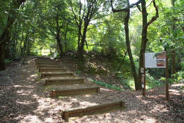 天守方向の右へ、搦手口からの道に合流します。