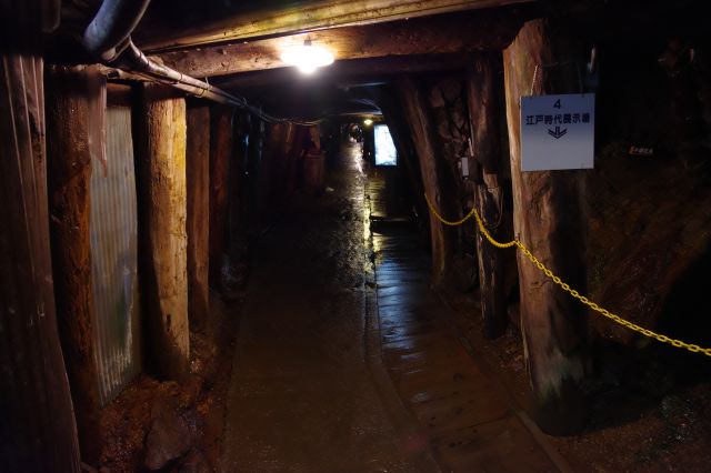 トロッコ坑道の横穴から展示エリアへ進みます。