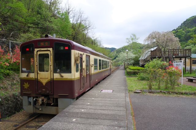 桐生行きに変わり出発を待つ。乗降客は少なく観光客が中心と思われます。