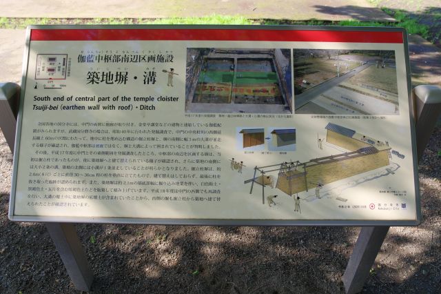 伽藍中枢部南辺区画 築地塀・溝の解説。