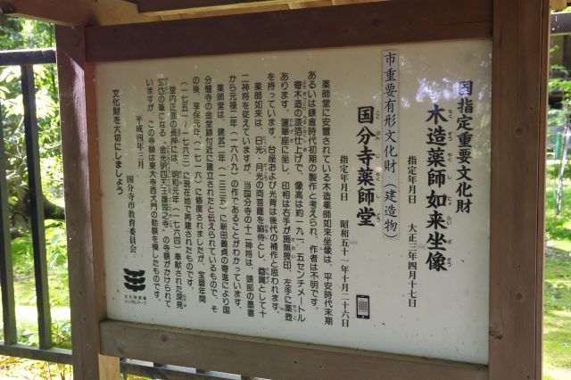 木造薬師如来坐像と国分寺薬師堂の解説。