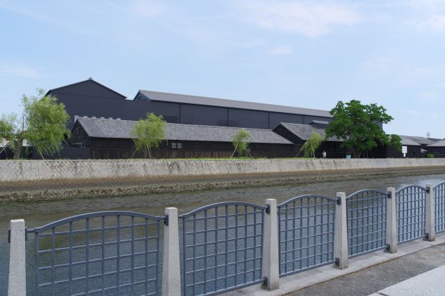 対岸も黒い大きな建物。