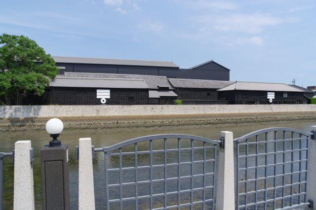 対岸の建物。ミツカンのロゴが印象的。