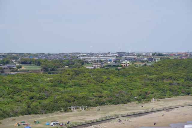 緑の向こうの町並み。
