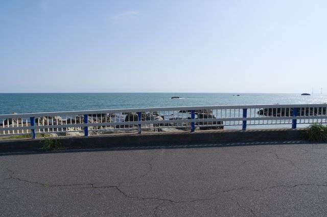 橋の上から眺める海。