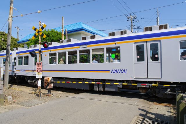 偶然に臨時列車が来ました。南海の別のカラーです。