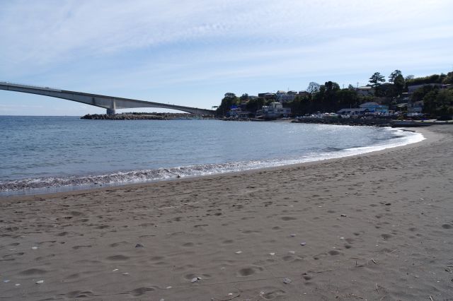 左側（北側）へ進みました。きれいな湾曲した海岸。