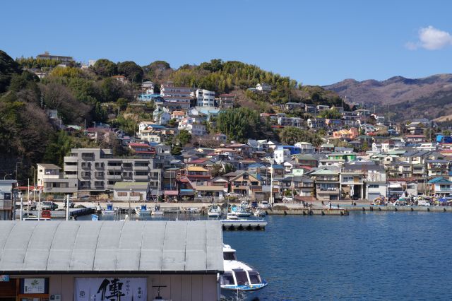真鶴駅方面の斜面には住宅が広がります。