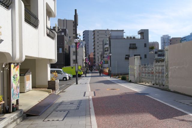 踏切の先へ、少し狭目の旧東海道が続きます。